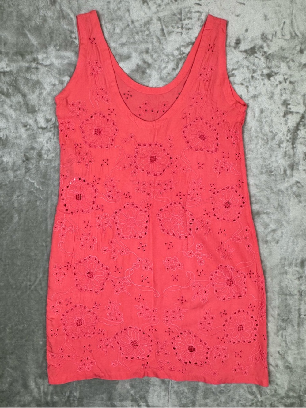 Vintage 90s Far Away Sleeveless Shift Dress Coral Floral Eyelet Embroidery Sm